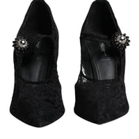 Dolce & Gabbana Black Lace Crystals Mary Jane Pumps Shoes