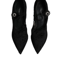 Dolce & Gabbana Black Lace Crystals Mary Jane Pumps Shoes