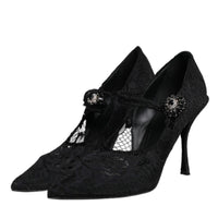 Dolce & Gabbana Black Lace Crystals Mary Jane Pumps Shoes