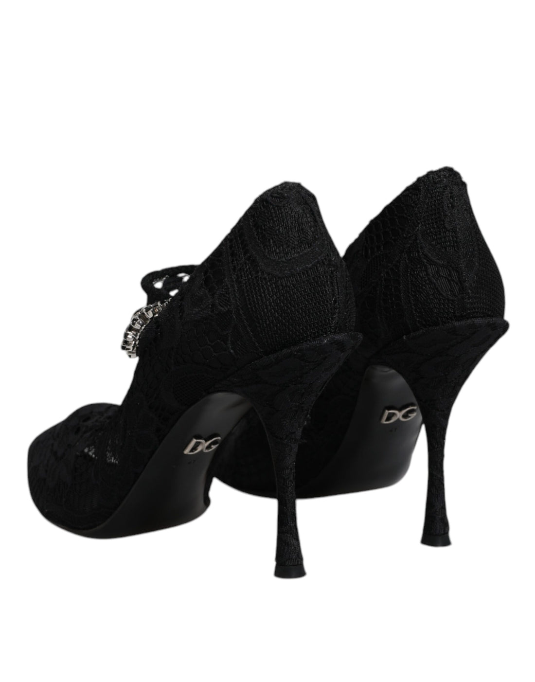 Dolce & Gabbana Black Lace Crystals Mary Jane Pumps Shoes