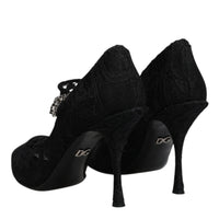 Dolce & Gabbana Black Lace Crystals Mary Jane Pumps Shoes