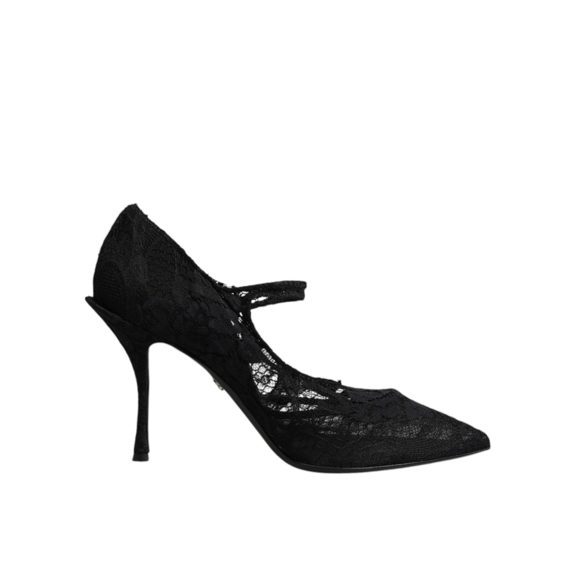 Dolce &amp; Gabbana Black Lace Crystals Mary Jane Pumps Shoes