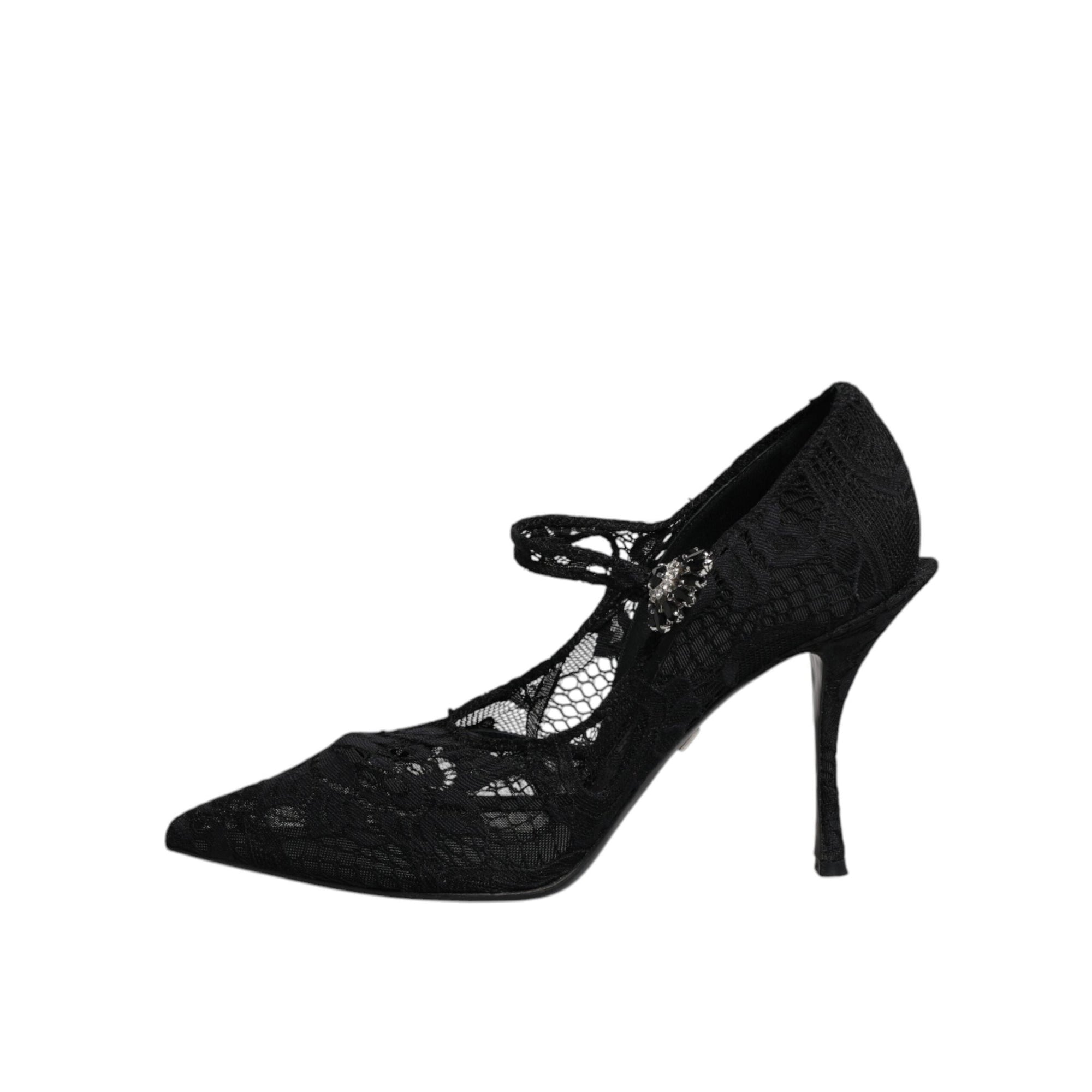 Dolce &amp; Gabbana Black Lace Crystals Mary Jane Pumps Shoes