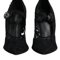 Dolce & Gabbana Black Lace Crystals Mary Jane Pumps Shoes