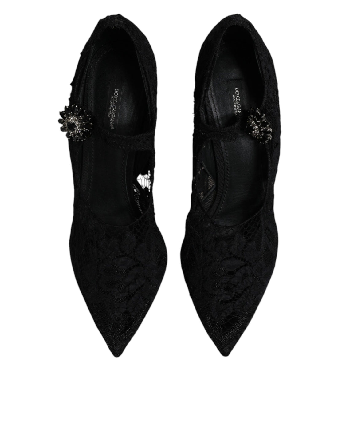 Dolce & Gabbana Black Lace Crystals Mary Jane Pumps Shoes