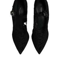 Dolce & Gabbana Black Lace Crystals Mary Jane Pumps Shoes