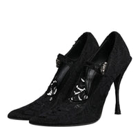 Dolce & Gabbana Black Lace Crystals Mary Jane Pumps Shoes