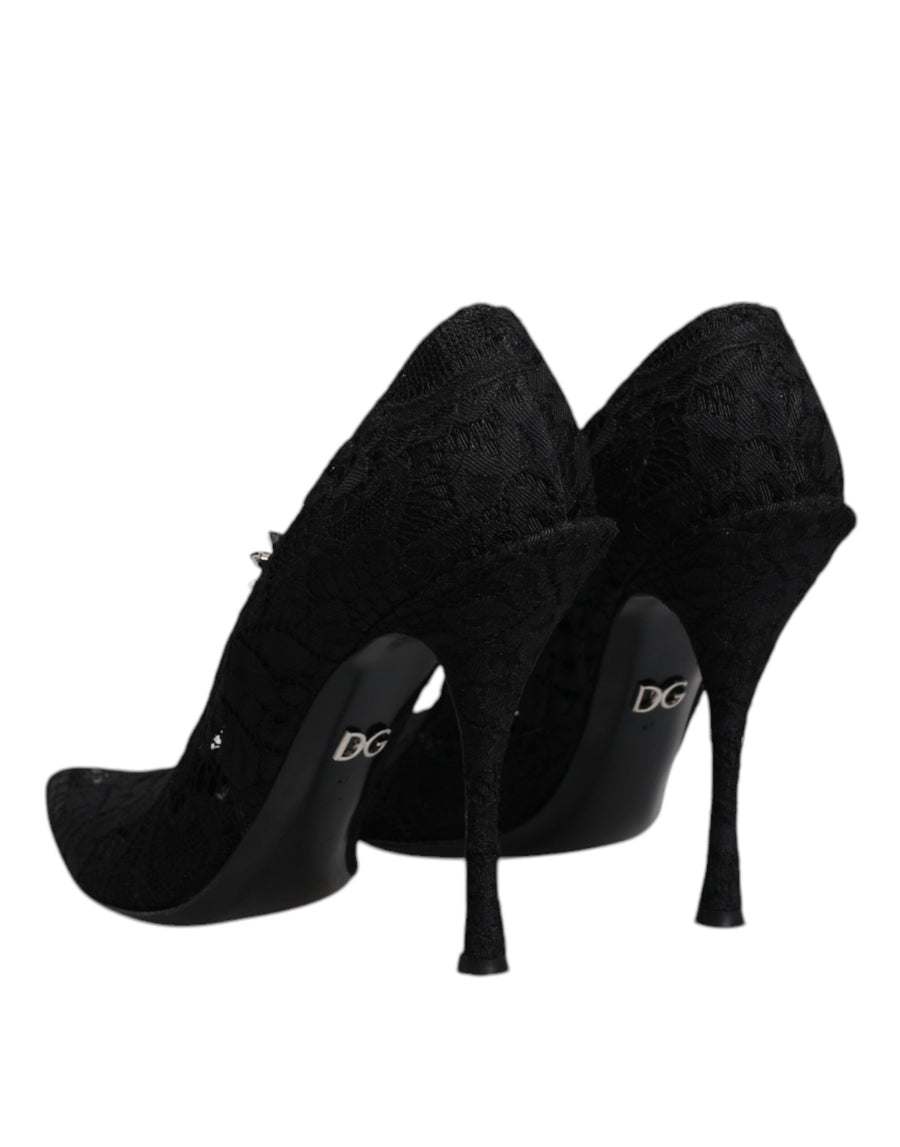 Dolce & Gabbana Black Lace Crystals Mary Jane Pumps Shoes