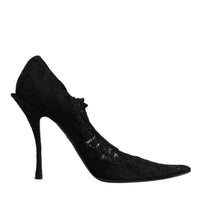 Dolce & Gabbana Black Lace Crystals Mary Jane Pumps Shoes