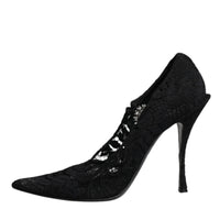 Dolce & Gabbana Black Lace Crystals Mary Jane Pumps Shoes