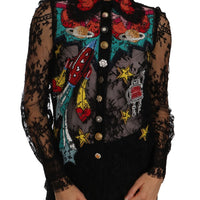 Dolce & Gabbana Floral Lace Embroidered Blouse with Crystals