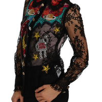 Dolce & Gabbana Floral Lace Embroidered Blouse with Crystals