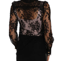 Dolce & Gabbana Floral Lace Embroidered Blouse with Crystals