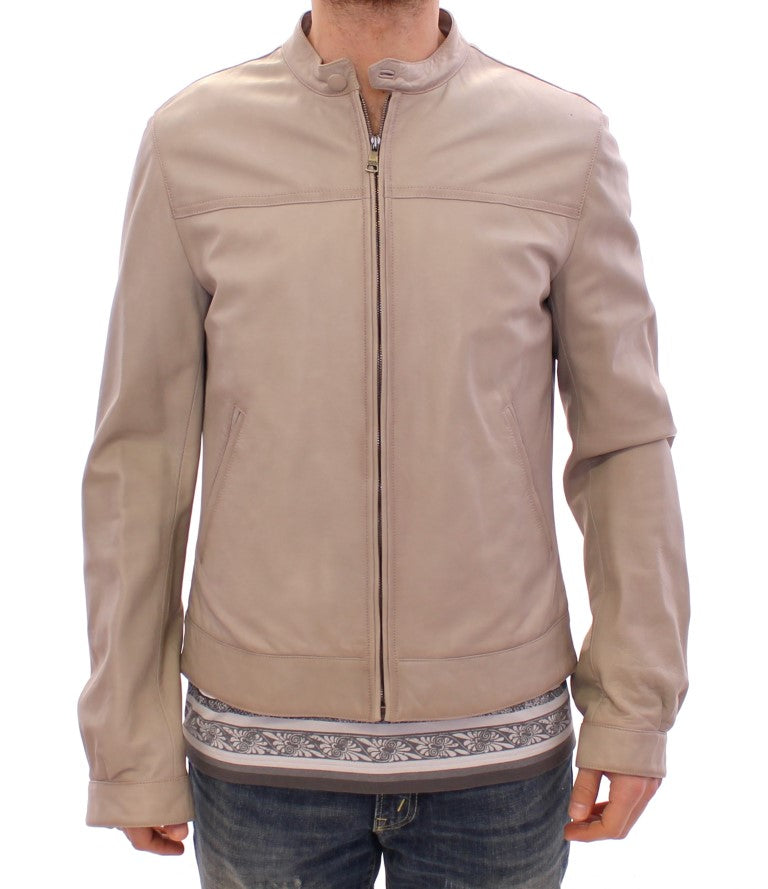 Dolce & Gabbana Elegant Beige Leather Lambskin Jacket