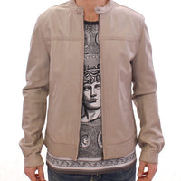 Dolce & Gabbana Elegant Beige Leather Lambskin Jacket