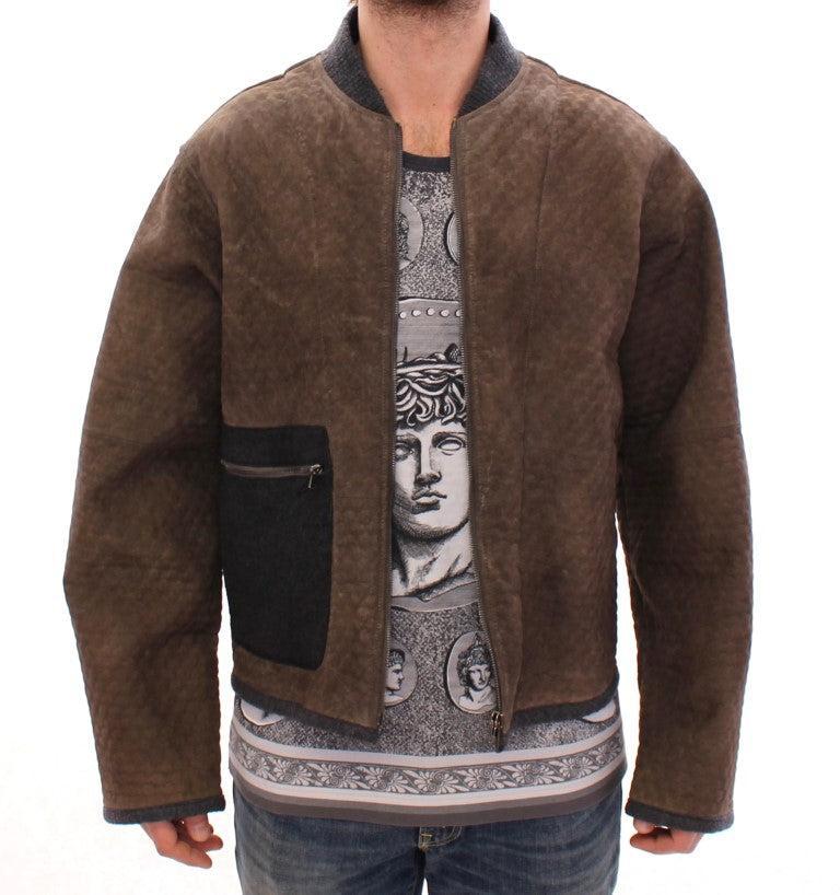Dolce &amp; Gabbana Elegant Leather &amp; Wool Blend Jacket