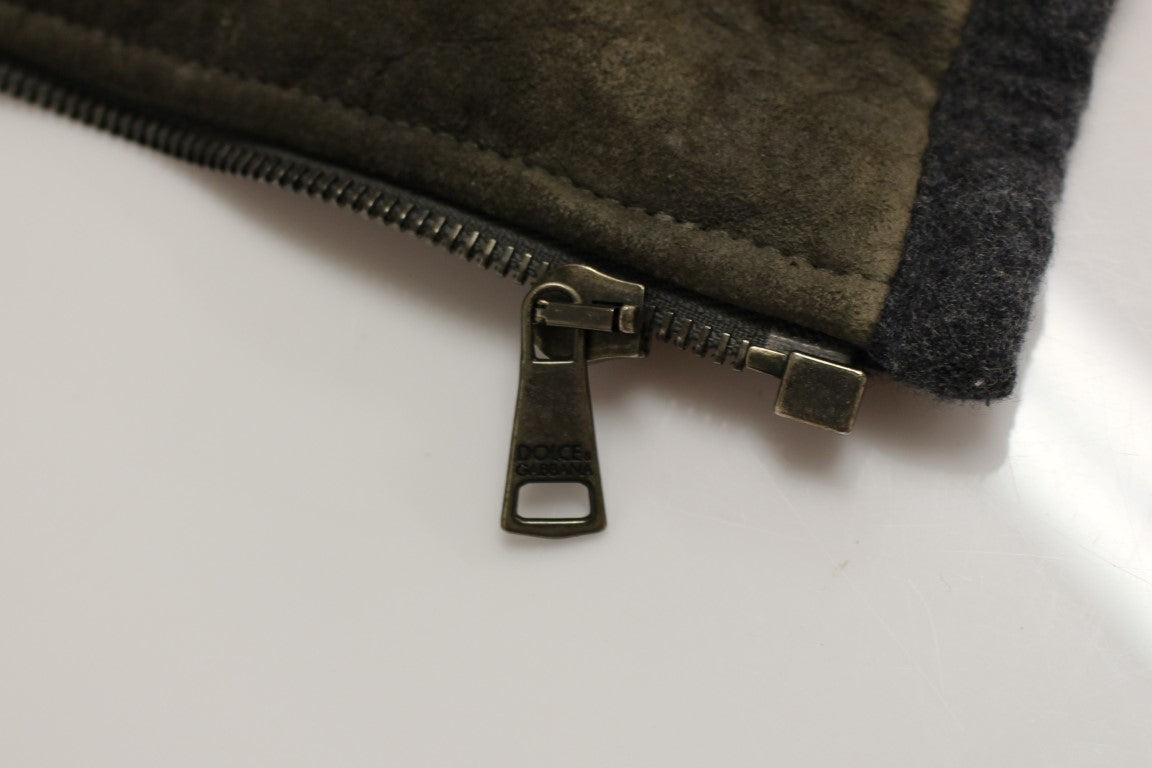 Dolce &amp; Gabbana Elegant Leather &amp; Wool Blend Jacket