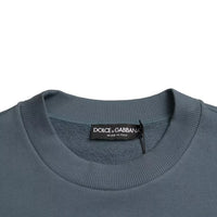 Dolce & Gabbana Blue Cotton Logo Patch Crew Neck Men Pullover Sweater