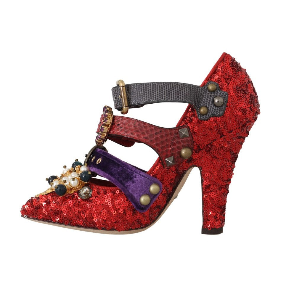 Dolce & Gabbana Red Bellucci Alta Moda Embellished Pumps