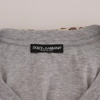 Dolce & Gabbana Gray Cotton Owl Silk Scarf Top T-shirt