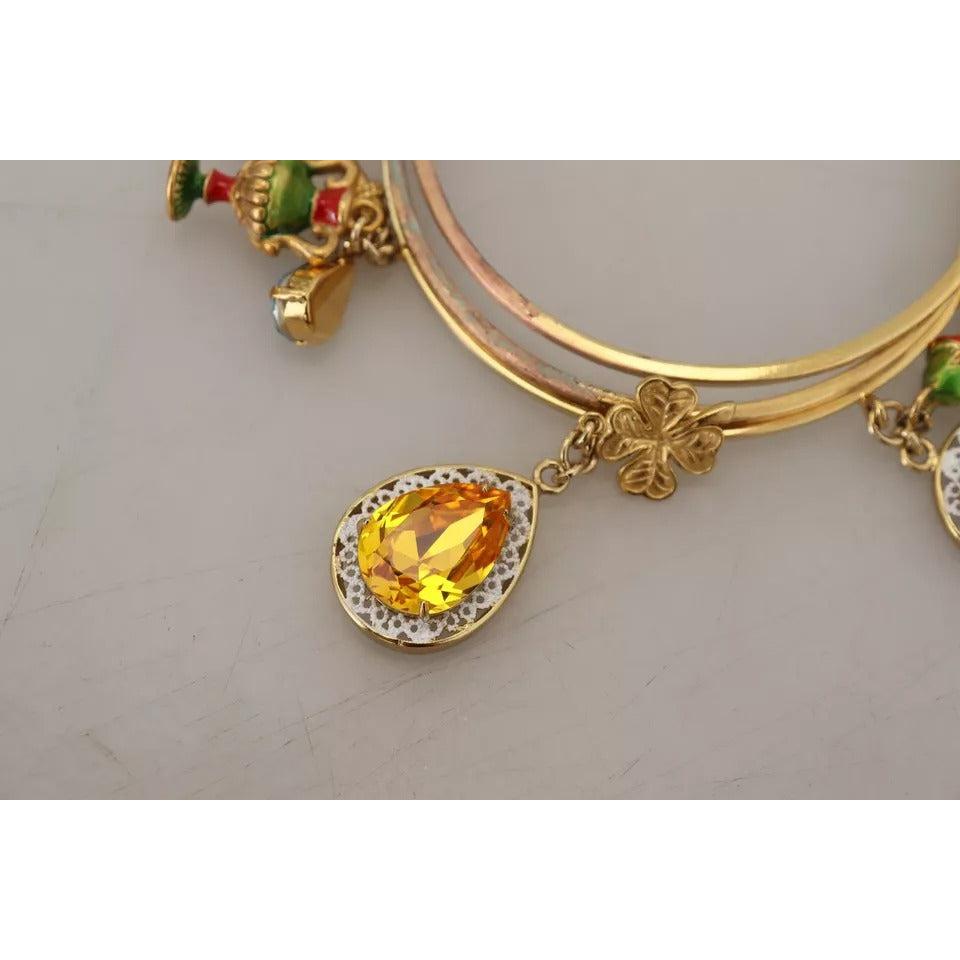 Dolce &amp; Gabbana Multicolor Crystal Gold Tone Brass Bangle Bracelet