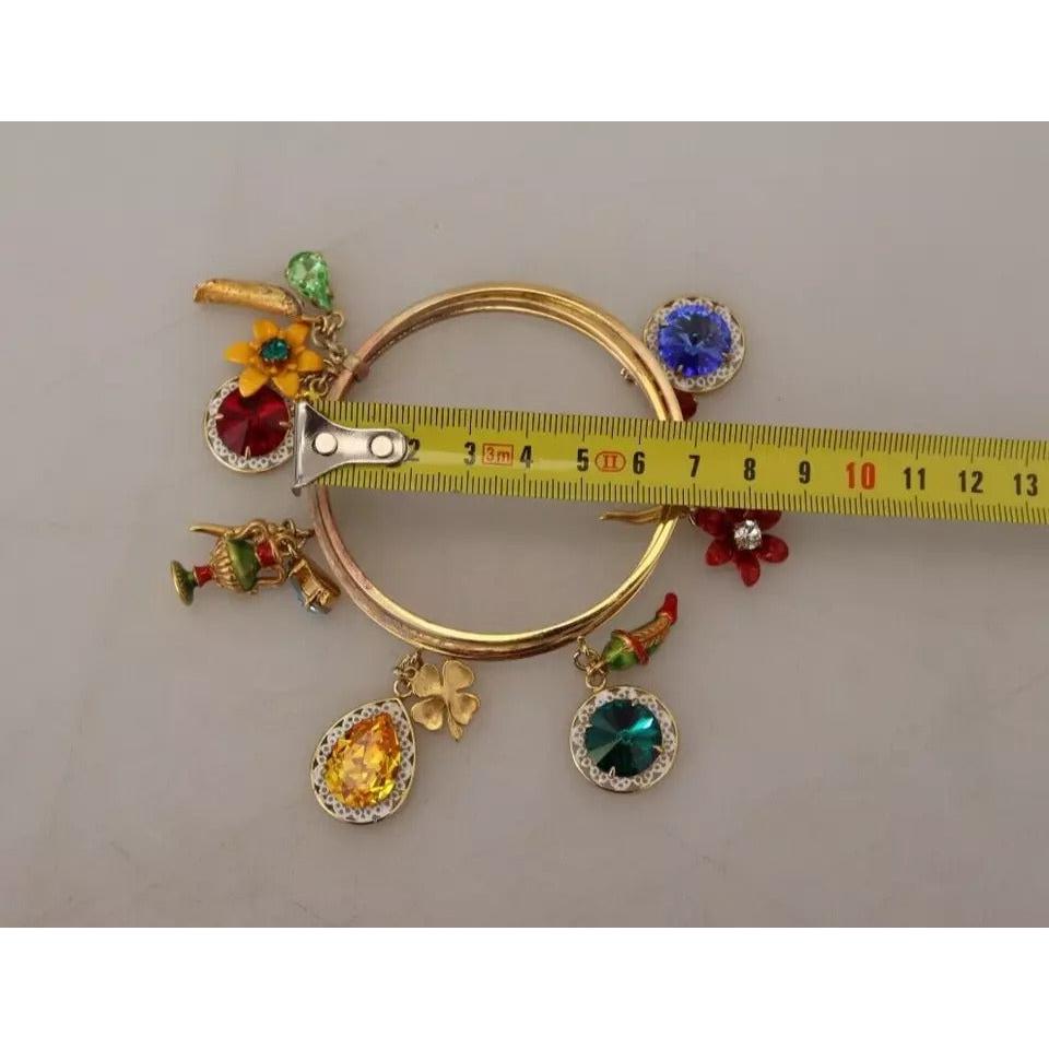 Dolce &amp; Gabbana Multicolor Crystal Gold Tone Brass Bangle Bracelet