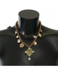 Dolce & Gabbana Gold Brass Crystal Floral Statement Charms Necklace