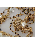 Dolce & Gabbana Gold Brass Crystal Floral Statement Charms Necklace