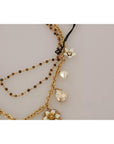 Dolce & Gabbana Gold Brass Crystal Floral Statement Charms Necklace