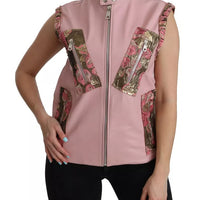 Dolce & Gabbana Pink Leather Sleeveless Vest Jacket Blouse