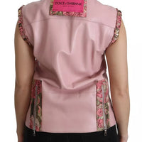 Dolce & Gabbana Pink Leather Sleeveless Vest Jacket Blouse