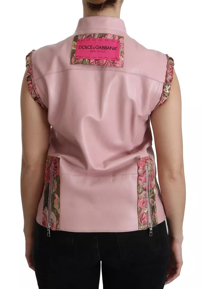 Dolce & Gabbana Pink Leather Sleeveless Vest Jacket Blouse