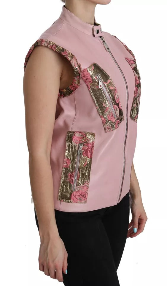 Dolce & Gabbana Pink Leather Sleeveless Vest Jacket Blouse