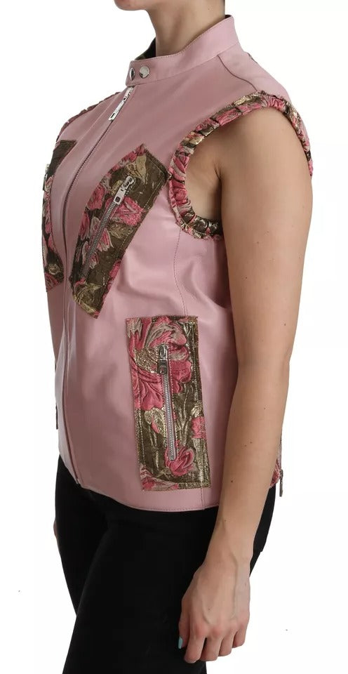 Dolce & Gabbana Pink Leather Sleeveless Vest Jacket Blouse