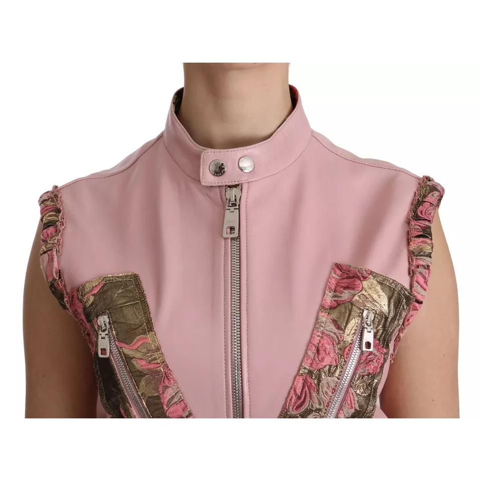 Dolce &amp; Gabbana Pink Leather Sleeveless Vest Jacket Blouse