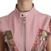 Dolce & Gabbana Pink Leather Sleeveless Vest Jacket Blouse