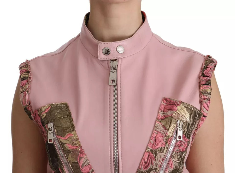 Dolce & Gabbana Pink Leather Sleeveless Vest Jacket Blouse