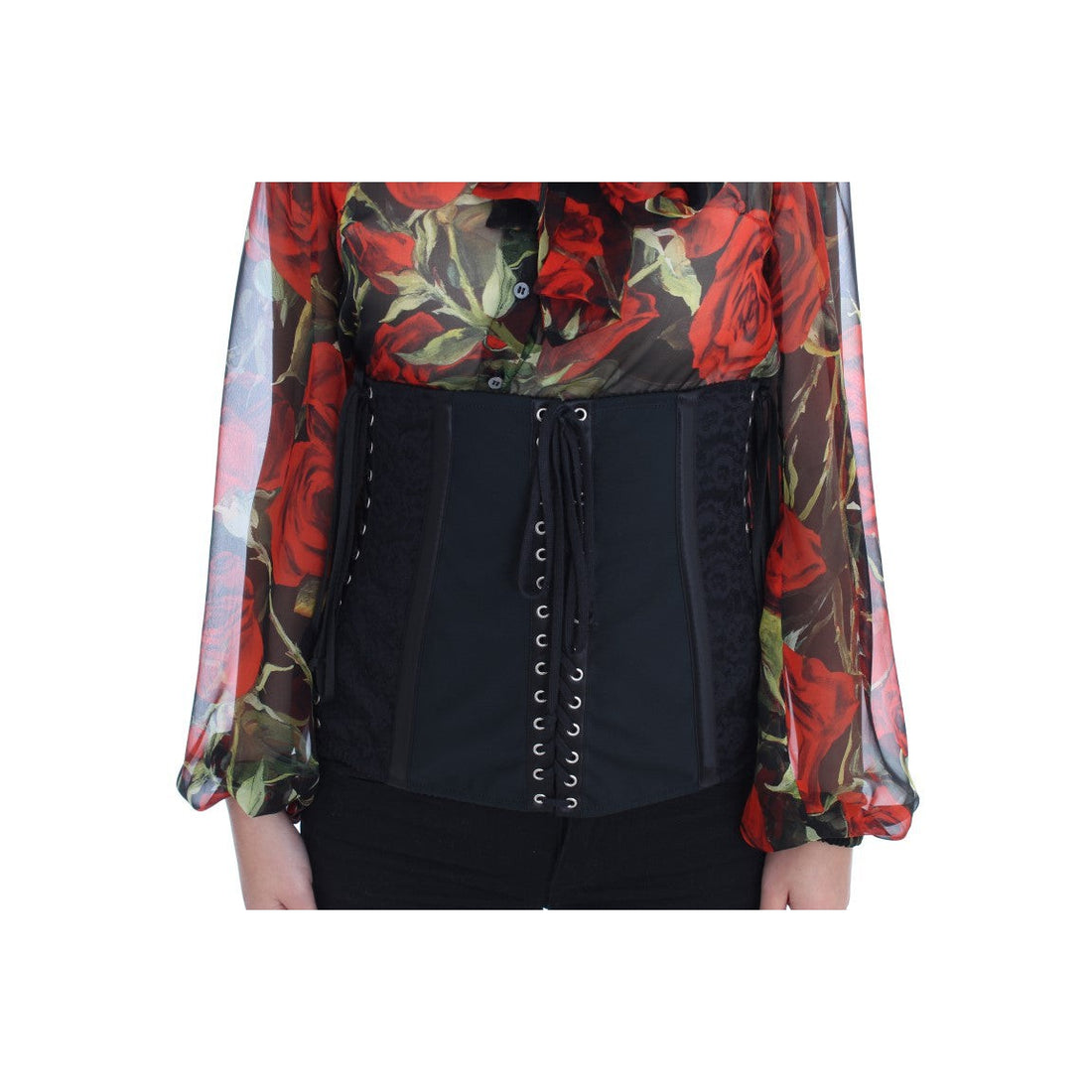 Dolce & Gabbana Elegant Black Floral Brocade Corset Belt