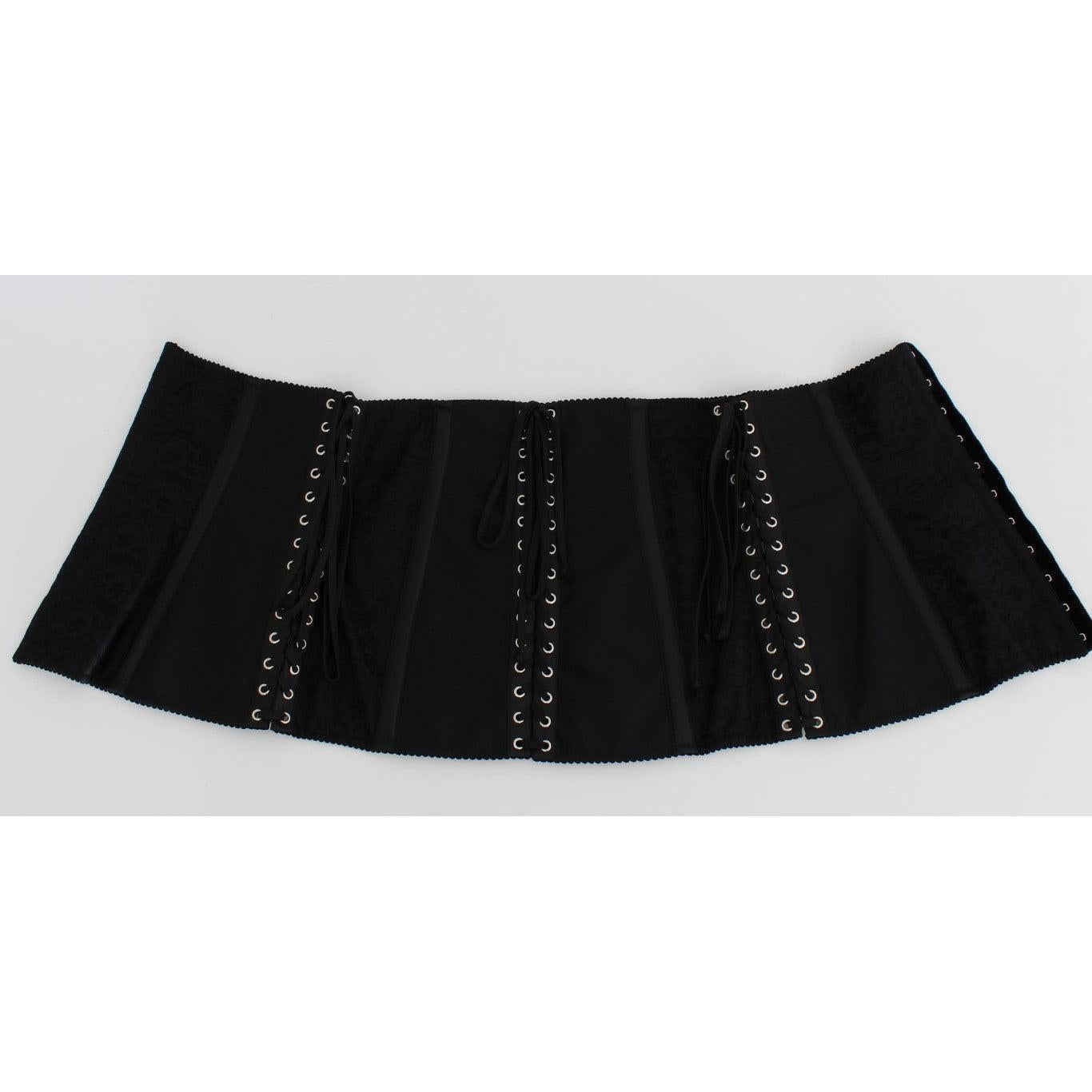 Dolce &amp; Gabbana Elegant Black Floral Brocade Corset Belt