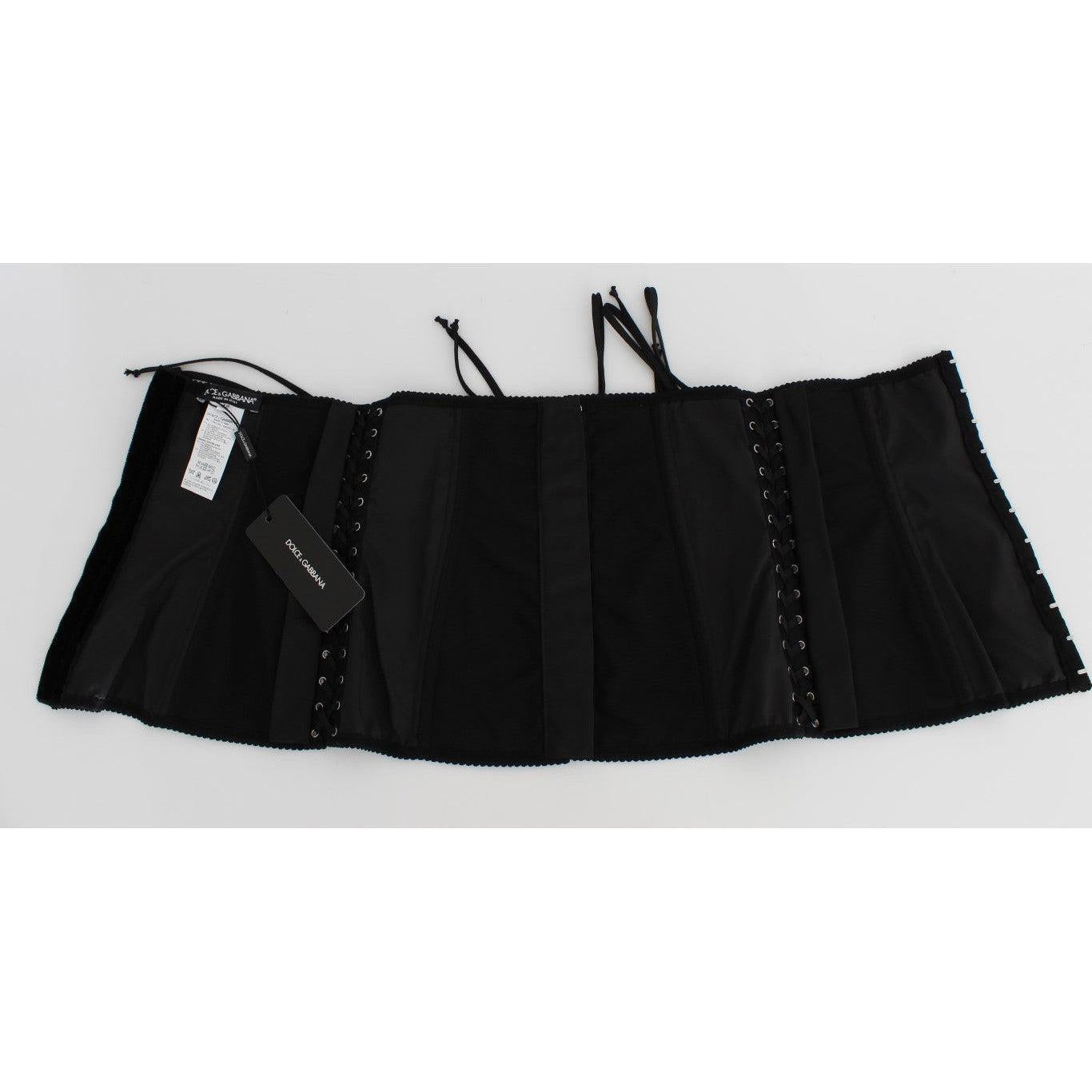 Dolce &amp; Gabbana Elegant Black Floral Brocade Corset Belt