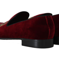 Dolce & Gabbana Bordeaux Velvet Sequined Men's Loafers