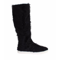 Dolce & Gabbana Elegant Black Fur Leather Flat Sneaker Boots