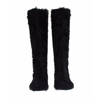 Dolce & Gabbana Elegant Black Fur Leather Flat Sneaker Boots