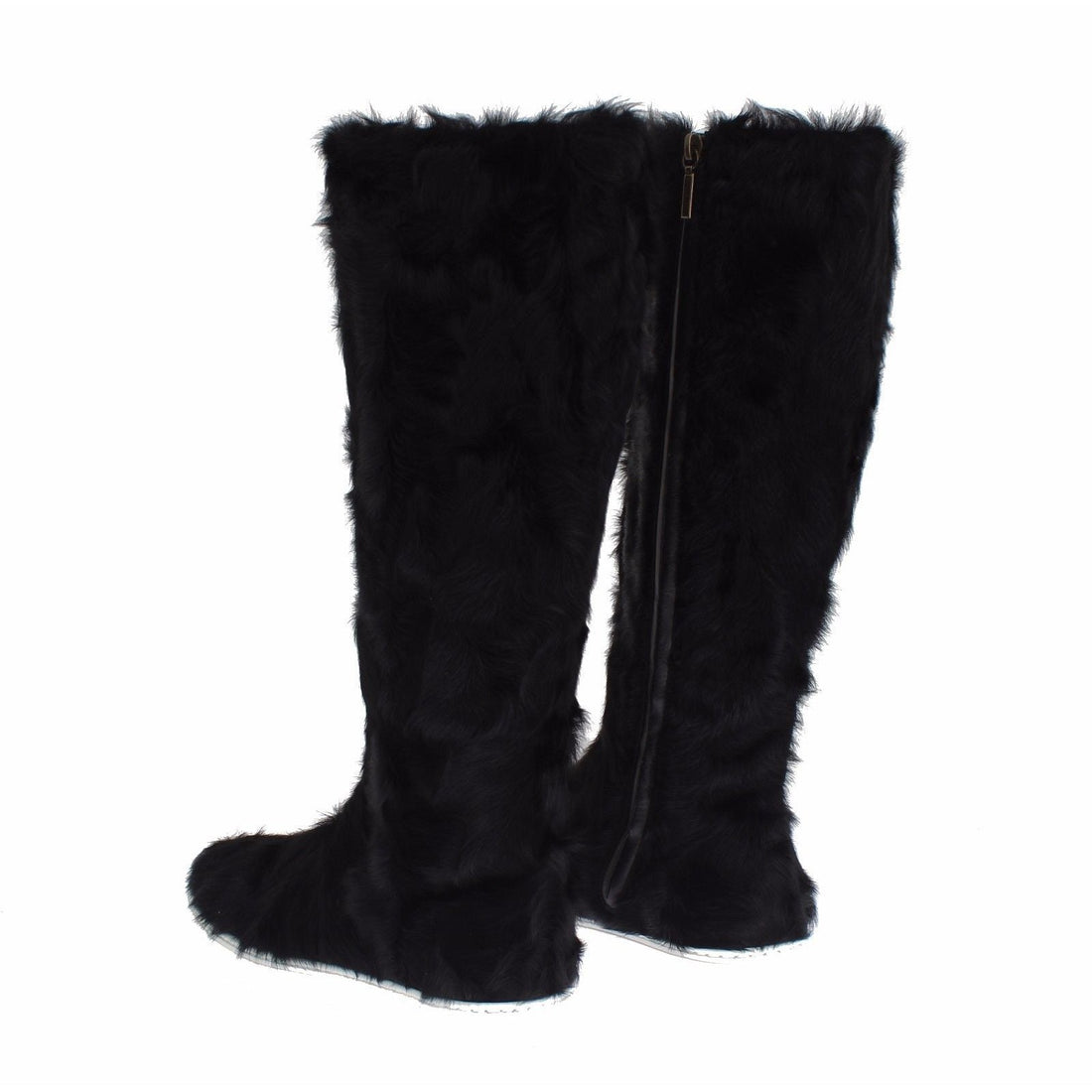 Dolce & Gabbana Elegant Black Fur Leather Flat Sneaker Boots