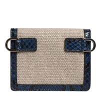 Dolce & Gabbana Beige Blue Leather Canvas Bifold Crossbody Bag