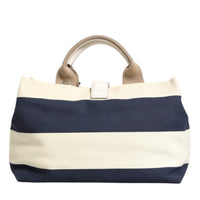 Dolce & Gabbana White Navy Striped Canvas Top Handle Tote Bag