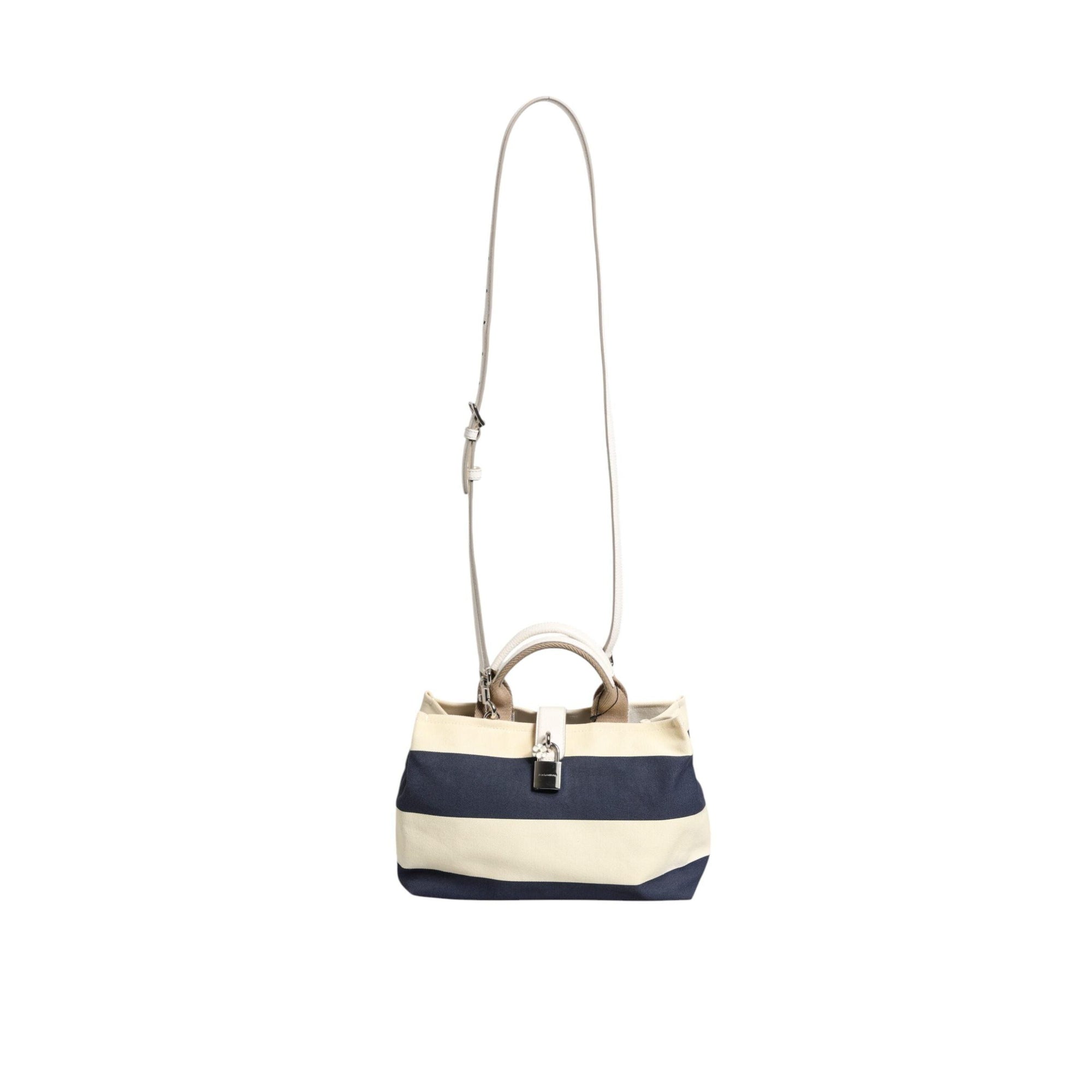Dolce &amp; Gabbana White Navy Striped Canvas Top Handle Tote Bag