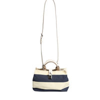 Dolce & Gabbana White Navy Striped Canvas Top Handle Tote Bag