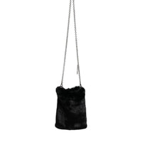 Dolce & Gabbana Black Faux Fur Silver Chain Crossbody Shoulder Purse Bag