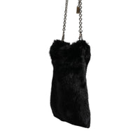 Dolce & Gabbana Black Faux Fur Silver Chain Crossbody Shoulder Purse Bag